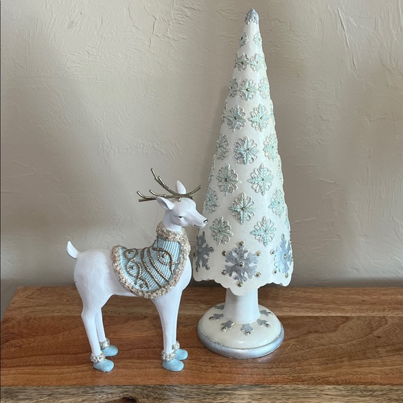Elegant White and Silver Reindeer and Resin Tree Holiday Decor Set - Picture 3 of 8